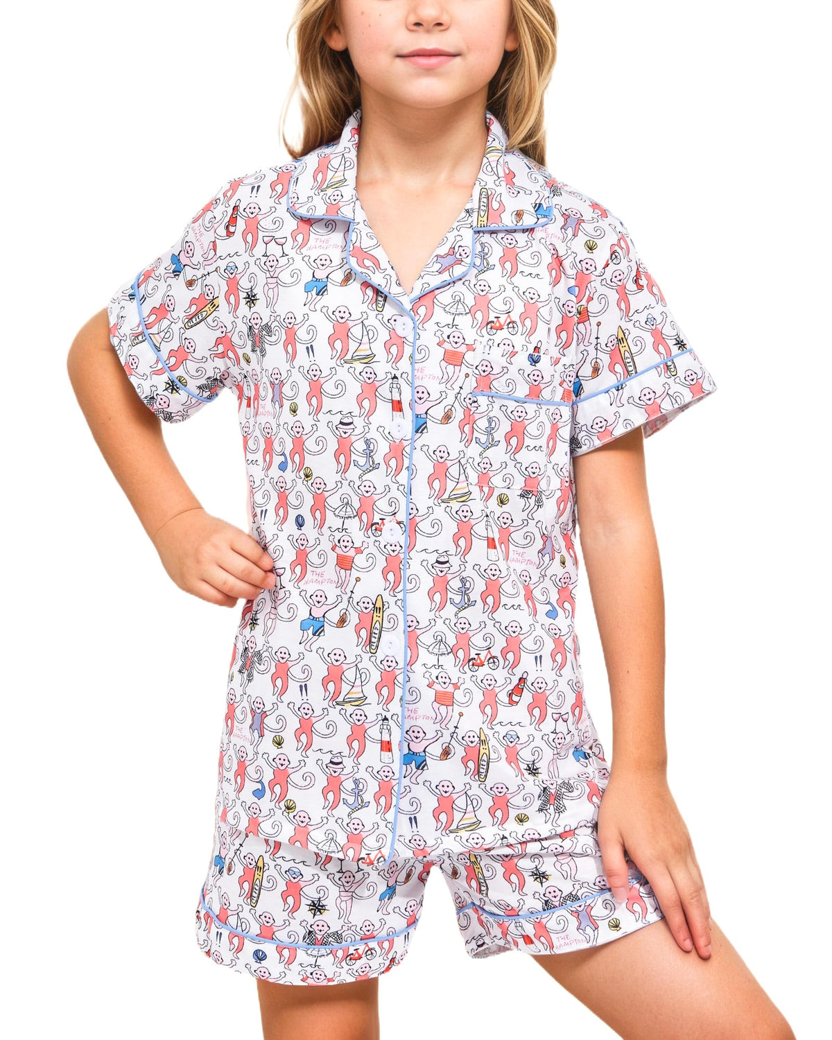 Girls Pajamas Sets, Kids Monkey Button Down Sleepover Loungewear