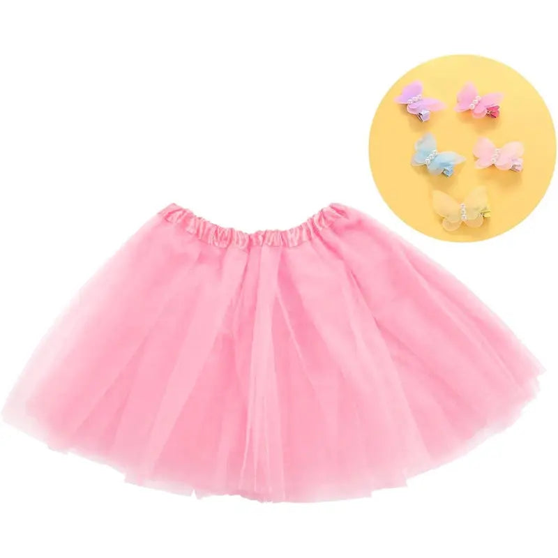 Girls' Sewn 5-Pack Polyester-Elastane 3-Layer Tulle Mini Tutu Skirts with 5 Flower Hairpins, Sweet A-Line Frills, Ballet Dancing Costumes, 12.2 Inch Length, 15"-31" Waist, for 18-24m/3-4 Years/5-8 Years Parties & Dress Up Gifts