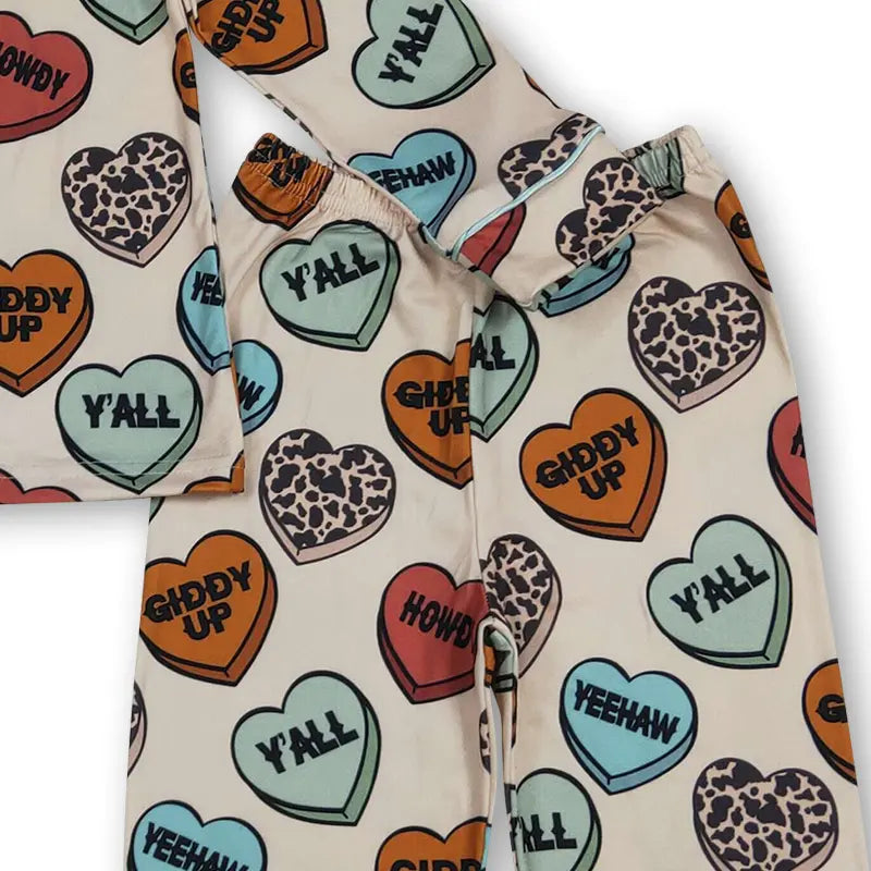 CFS Kids Girl Valentines Day Pajamas Set Cute Heart Cute Girl Winter Sleep Wear