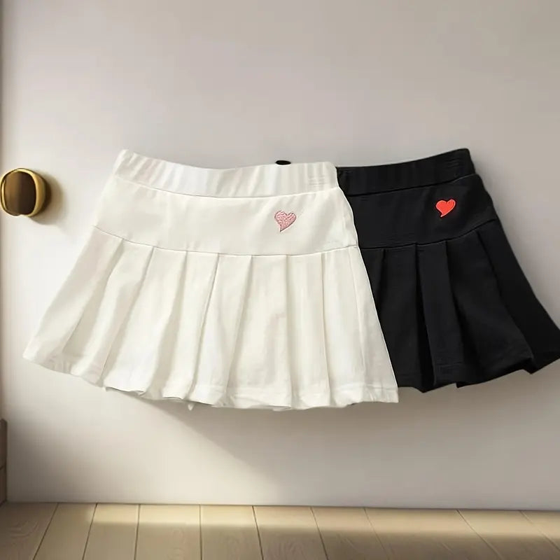 2pcs Girls' Casual Skirt Shorts with Safety Elastic Waistband - Machine Washable Solid Color Skirt Shorts Toddlers & Kids, Breathable Outfit