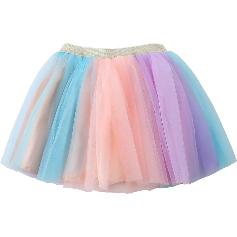 KF5-CPA025 Girls Layered Rainbow Tutu Skirt Dance Dress Ruffle Tiered Clubwear
