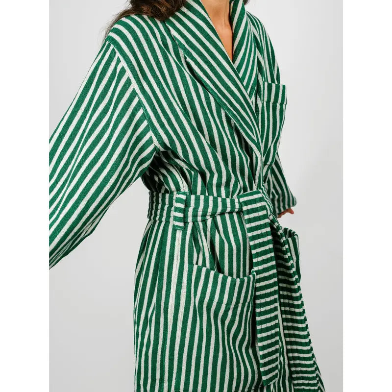 Organic Cotton Striped Bathrobe | Teal Green
