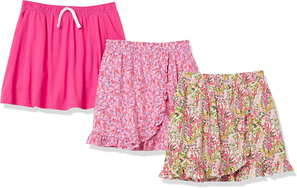 Amazon Essentials Girls and Toddlers' Knit Skorts with Elastic Waist and Built-in Shorts, Pack of 3