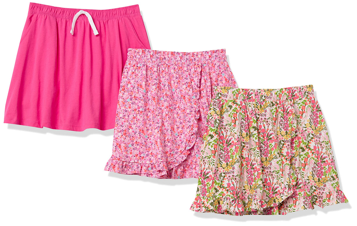 Amazon Essentials Girls and Toddlers' Knit Skorts with Elastic Waist and Built-in Shorts, Pack of 3