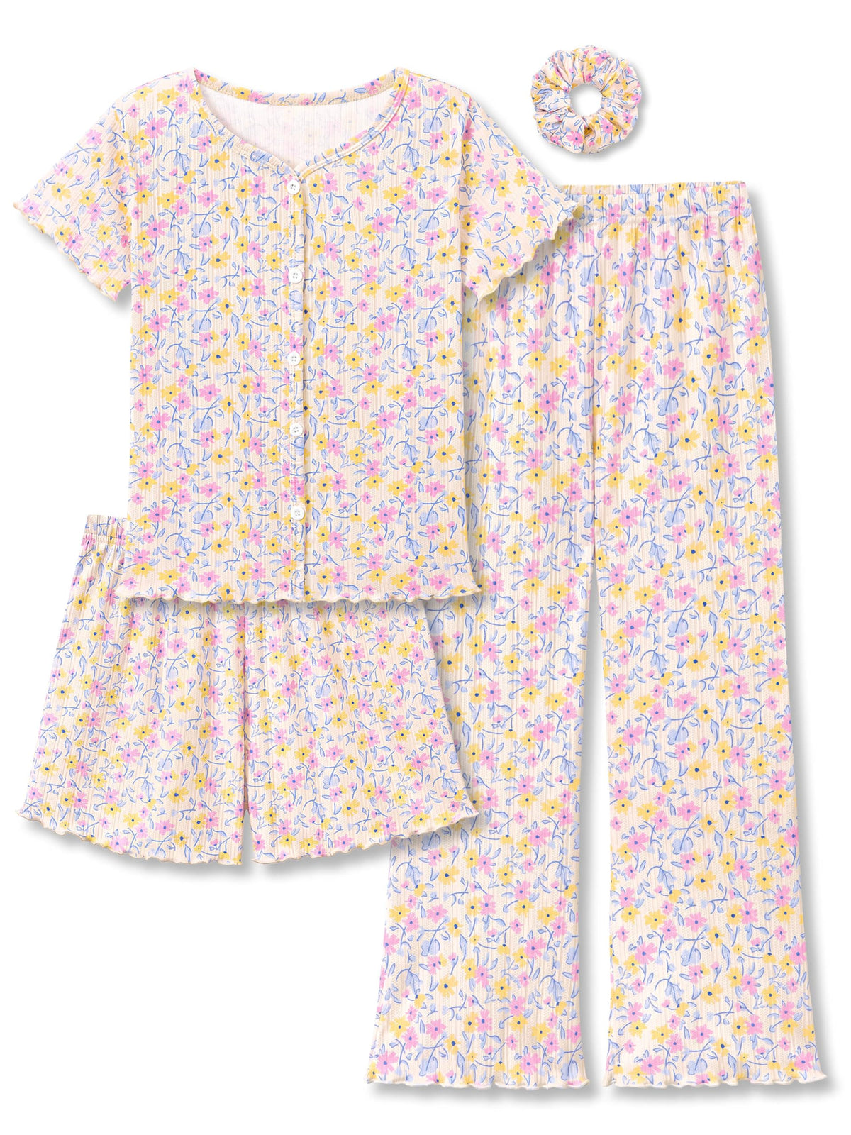 Beezizac 4-pc Girls Pointelle Pajamas, Flared Wide-Leg Pants, Sizes 6-18