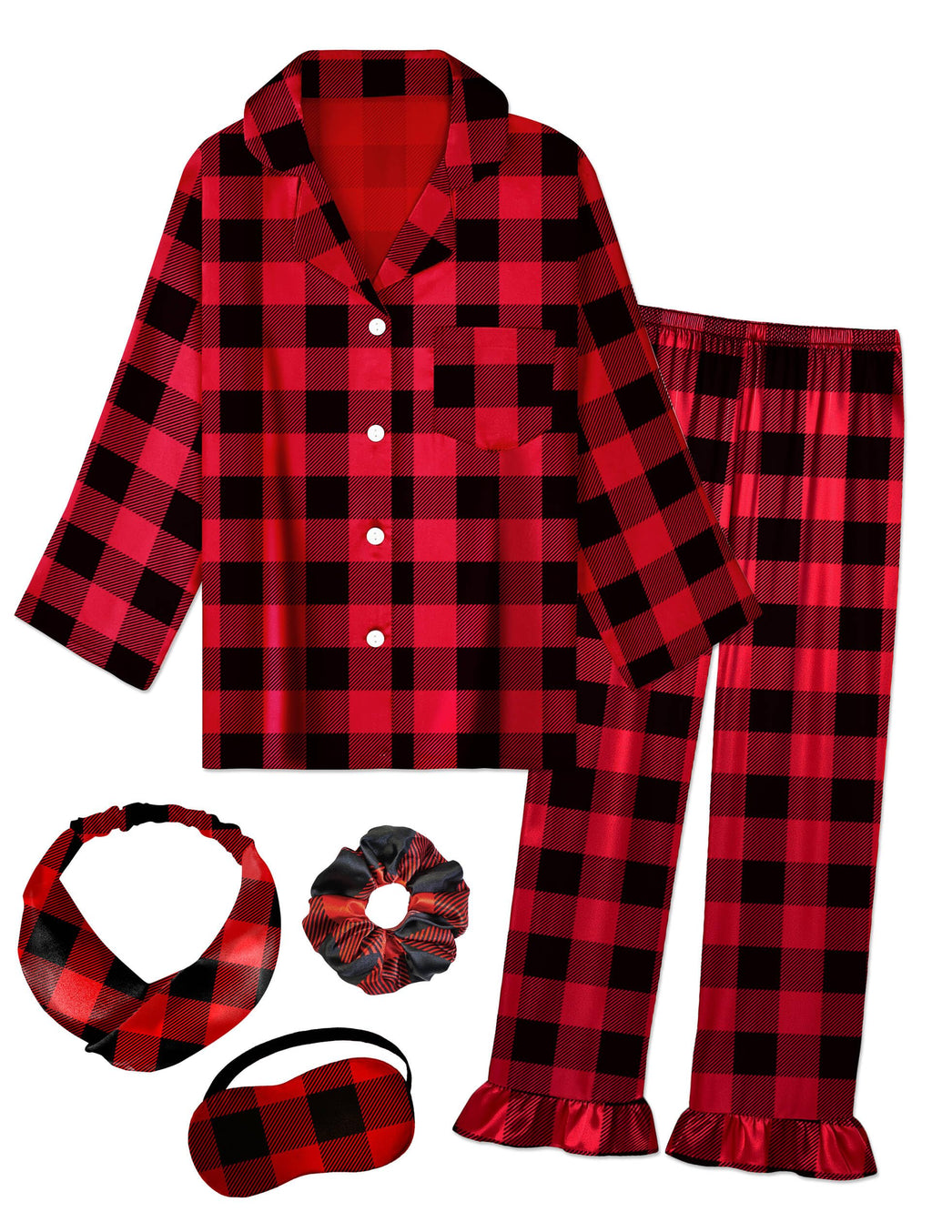 Kids Silk Pajamas Girls Satin Pajamas 2 Pcs Girls Ruffle Pjs Set