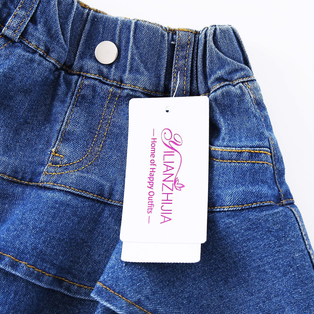 3-13Y Girls' Elastic Denim Skort, Mini Flared Pleated with Built-in Shorts