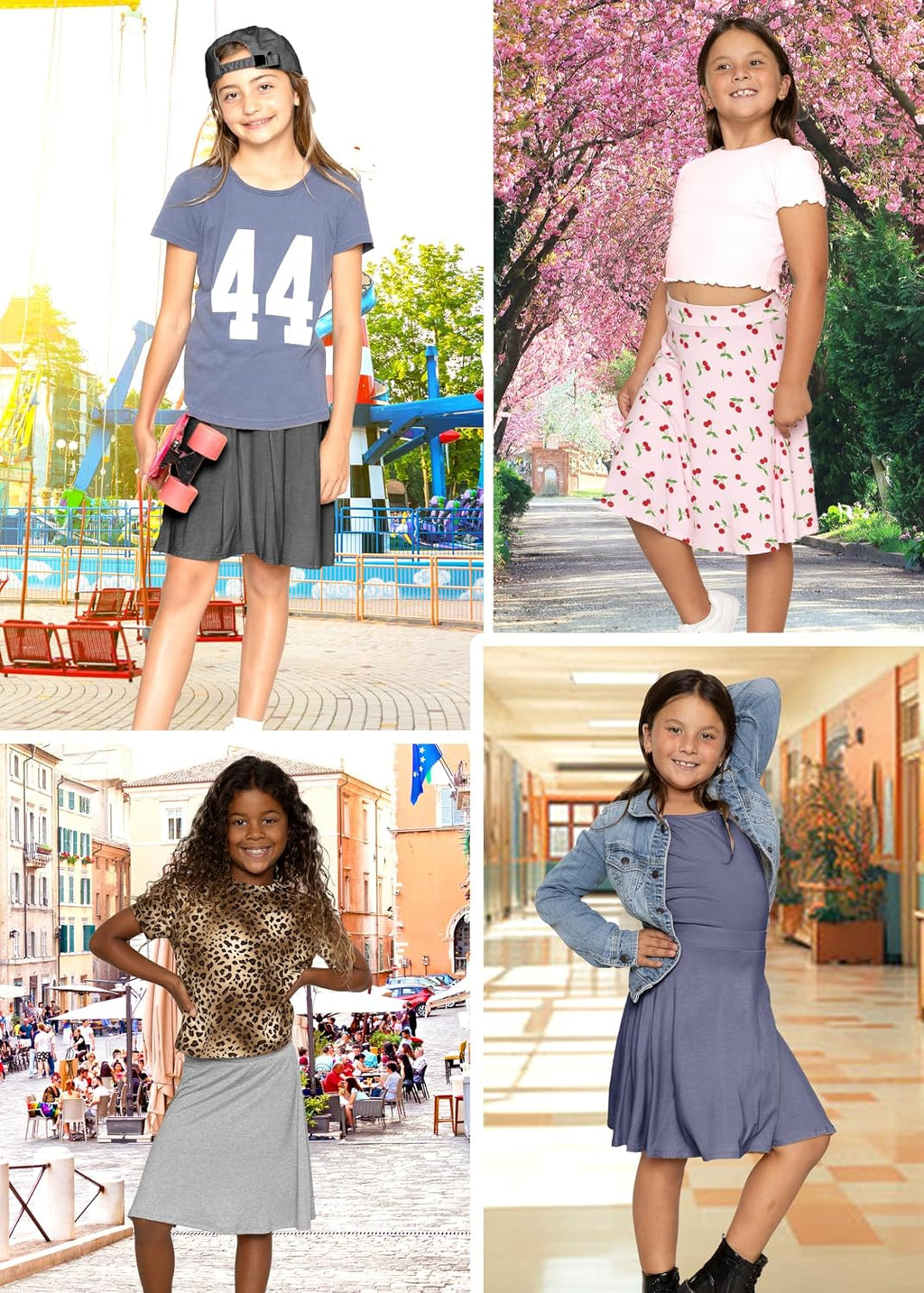 STRETCH IS COMFORT Girls Knee Length A-line Skirt with Built-in Shorts or Leggings