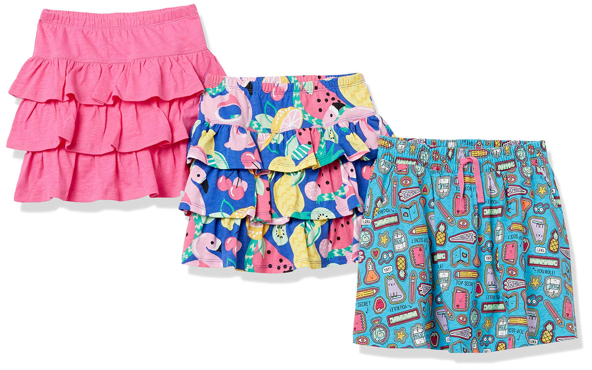 Amazon Essentials Girls and Toddlers' Knitted Ruffle Scooter Skorts with Elastic Waist and Shorts, Multipacks