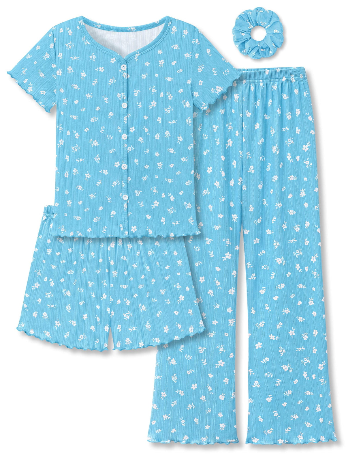 Beezizac 4-pc Girls Pointelle Pajamas, Flared Wide-Leg Pants, Sizes 6-18