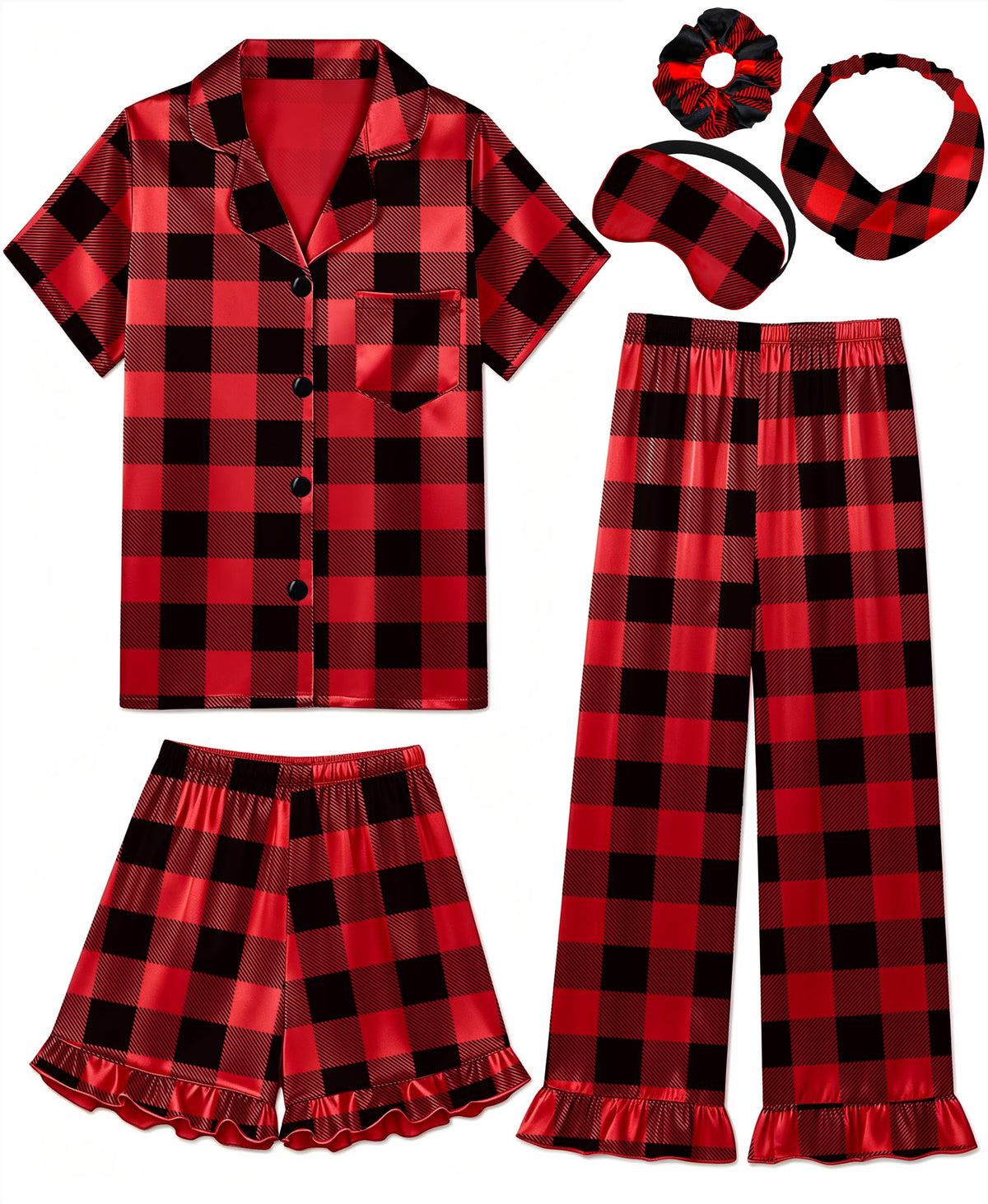Kids Silk Pajamas Girls Satin Pajamas 3 Pcs Ruffle Girls Pjs Set