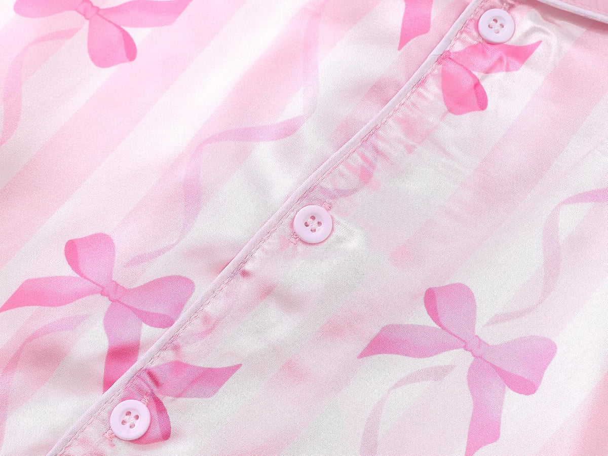 Tebbis Girls Silky Satin Pajamas Button-Up Top And Pants Size 6/7-16