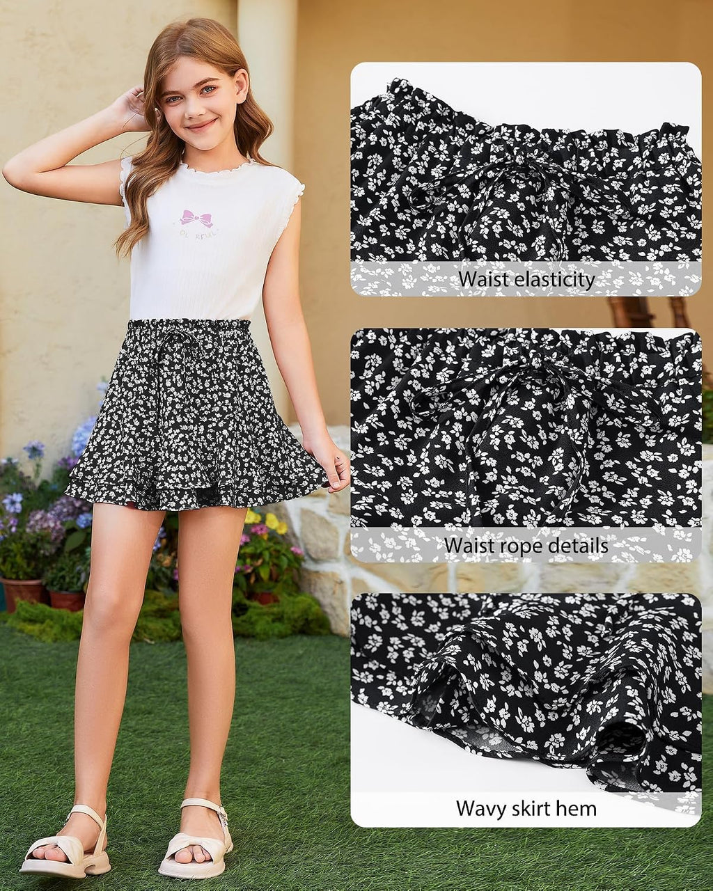 Girls Skorts Floral Skirt with Shorts for Summer Sizes 5-14
