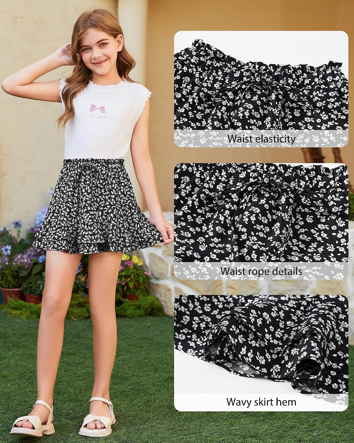 Girls Skorts Floral Skirt with Shorts for Summer Sizes 5-14