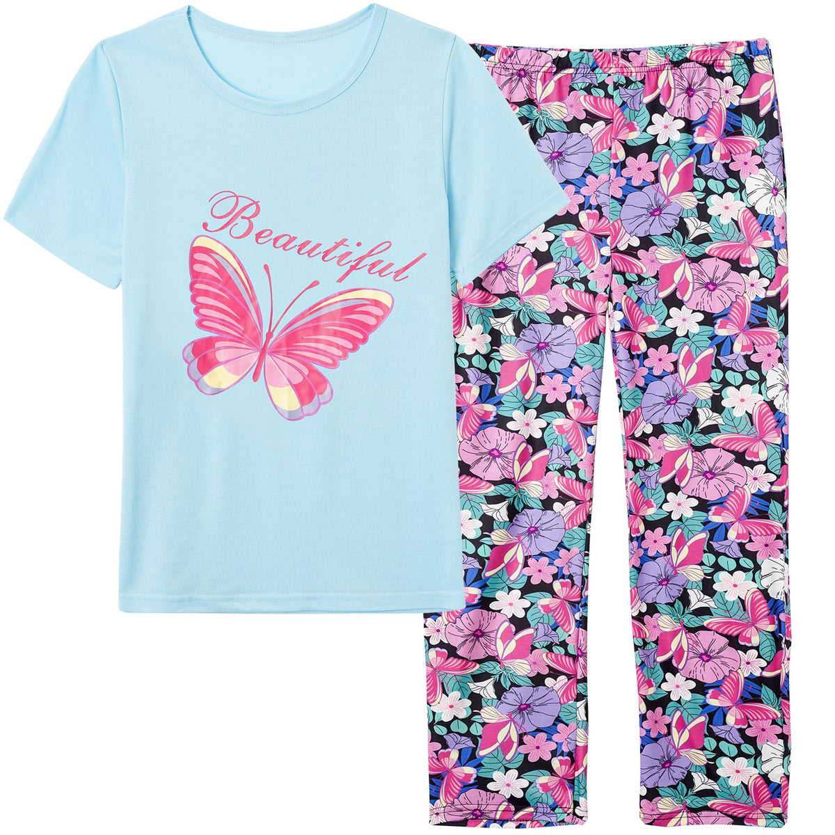 Vopmocld Big Girls' Short Sleeve Long Pant Pajama Sets 2PCS Teens Sleepwear