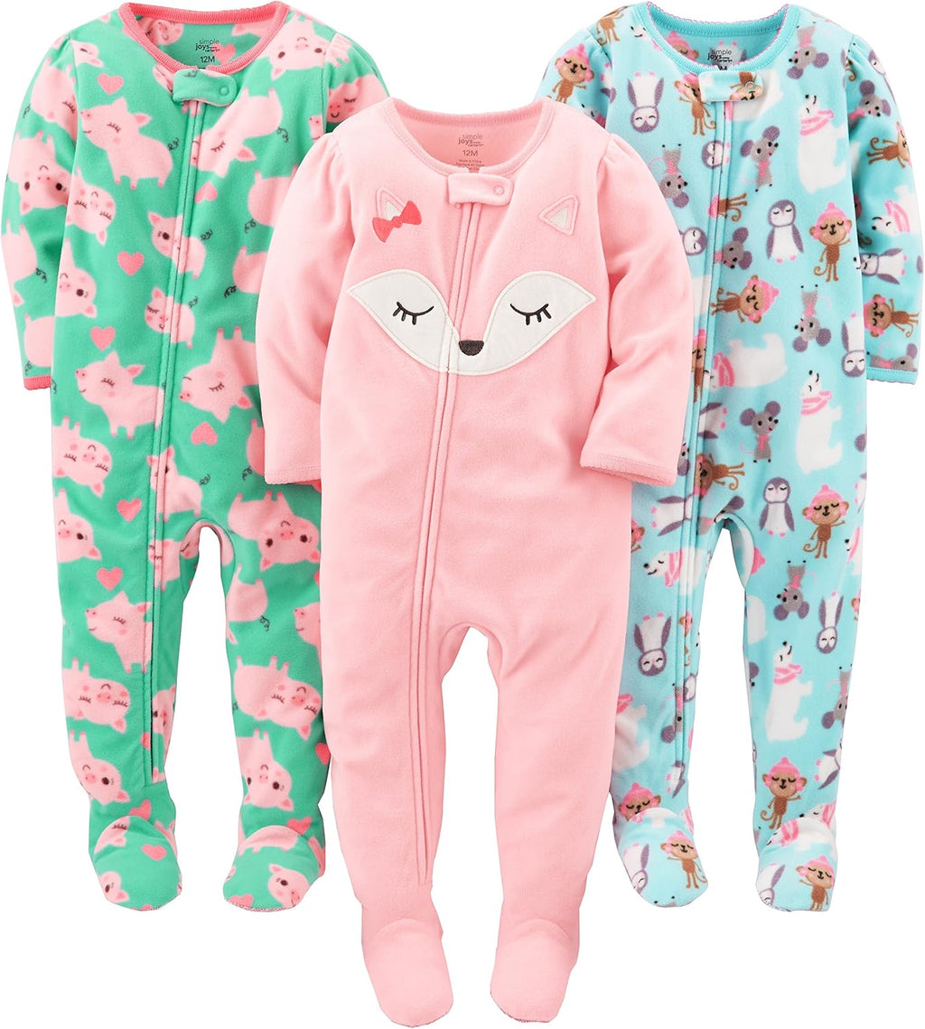 Simple Joys by Carter's Girls Loose-Fit Flame Resistant Fleece Footed Pajamas