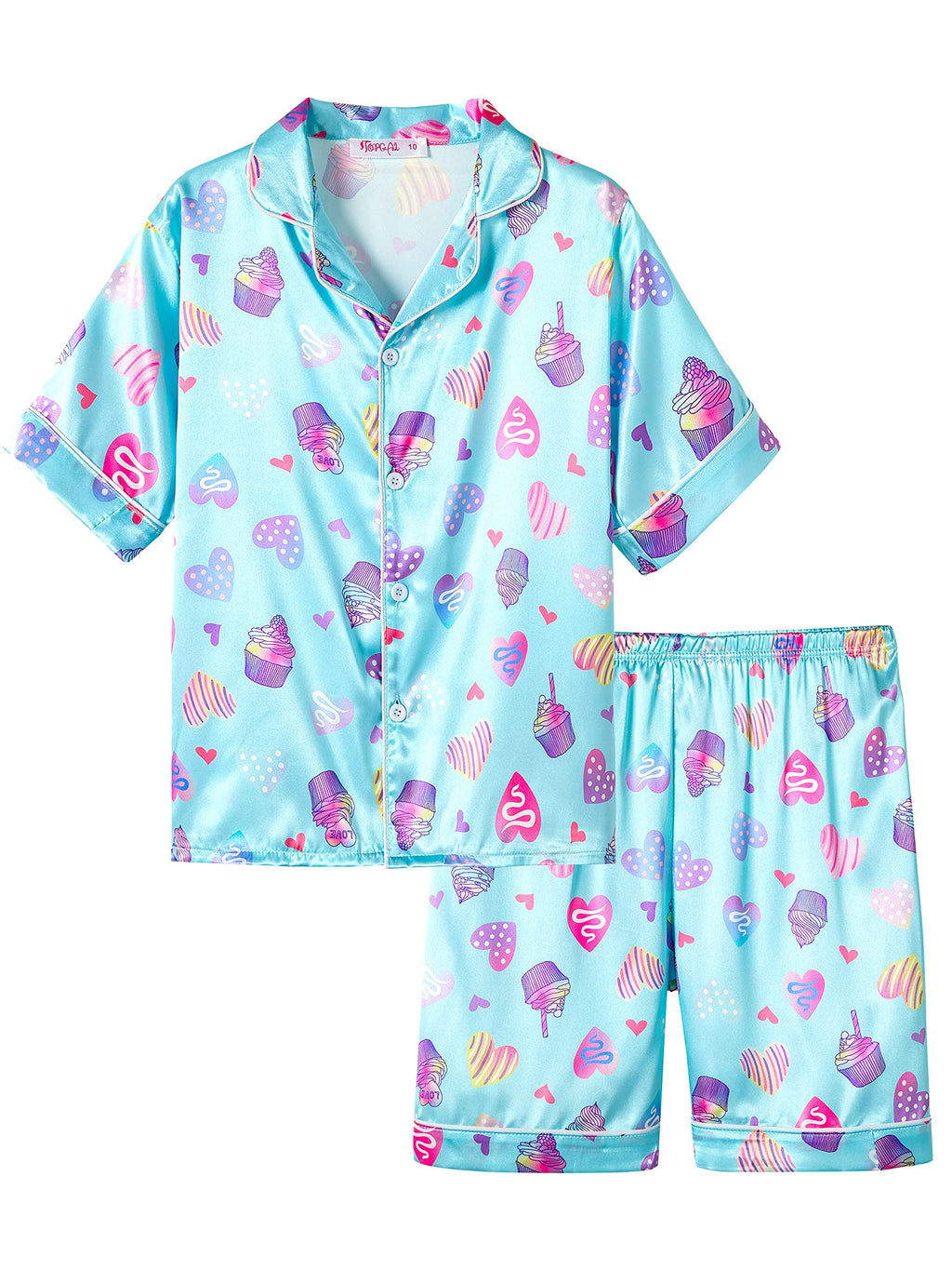 Topgal Girls Satin Pajamas, Short Sleeve Shorts Button Up, Size 6-16
