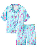 Topgal Girls Satin Pajamas, Short Sleeve Shorts Button Up, Size 6-16