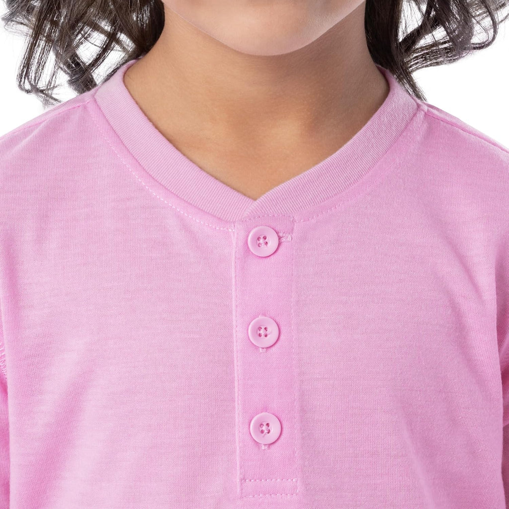 Fruit of the Loom Girls' Long Sleeve Jersey Henley Top and Fleece Pant Sleep Pajama Set
