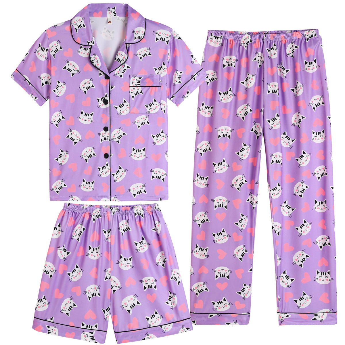 Vopmocld Girls Pajama Sets 3pcs Button Down Sleepwear For Teens 8-18 Years
