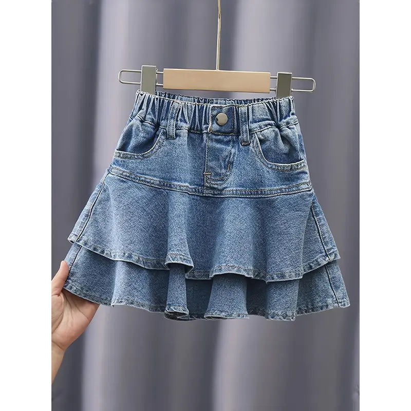 Girls' Trendy Layered Mini Skirt with Pockets - Comfortable Pop-Culture Inspired Kids' Bottoms, Mini Skirts