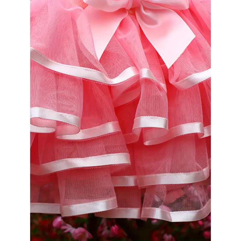 Girls' Polyester Woven Puffy Bow Cake Skirt - Plain, Bubble-Hem, Fairy Style, Non-Stretch, Regular Fit, Casual All-Season Kids' Fashion Skirt (7-8y)