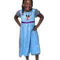 Princess Netta Blue Sleep Dress for Little Girls with African American Princess Design, Purple Ribbon & Tulle Overlay Nightgown Pastel Cute Pajamas