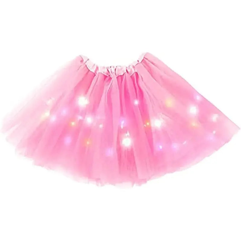 Girls' LED Light-Up Tulle Ruffle Frill Princess Skirt - 100% Soft Polyester A-Line Mini, Elastic Band, On-Off Switch, Dance Party Ballet Costume, Indoor-Outdoor, Birthday Gift for Ages 2-8