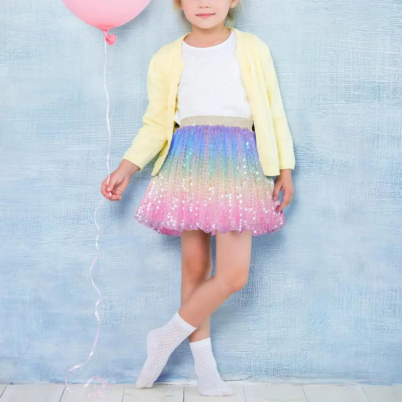 F-CPA03 Toddler Girls' Polyester Sequin Tulle Tutu Skirt - Jazz Tap Dance Costumes, Birthday Party Fashion Clothes