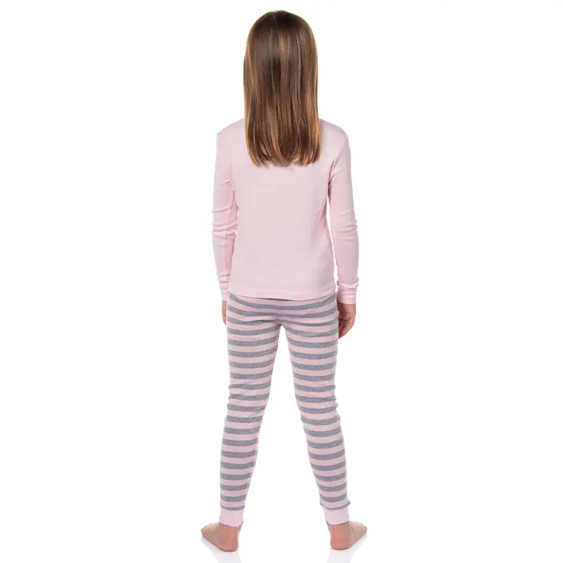Peanuts Girls' Pink Snoopy Long Sleeve Elastic Waist Casual Comfy Pajama Outfit, Kids' Sleepwear Pajamas with "Just Be Happy" Design