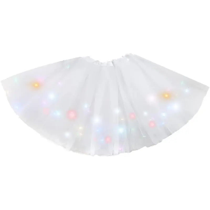 Girls' LED Light-Up Tulle Ruffle Frill Princess Skirt - 100% Soft Polyester A-Line Mini, Elastic Band, On-Off Switch, Dance Party Ballet Costume, Indoor-Outdoor, Birthday Gift for Ages 2-8
