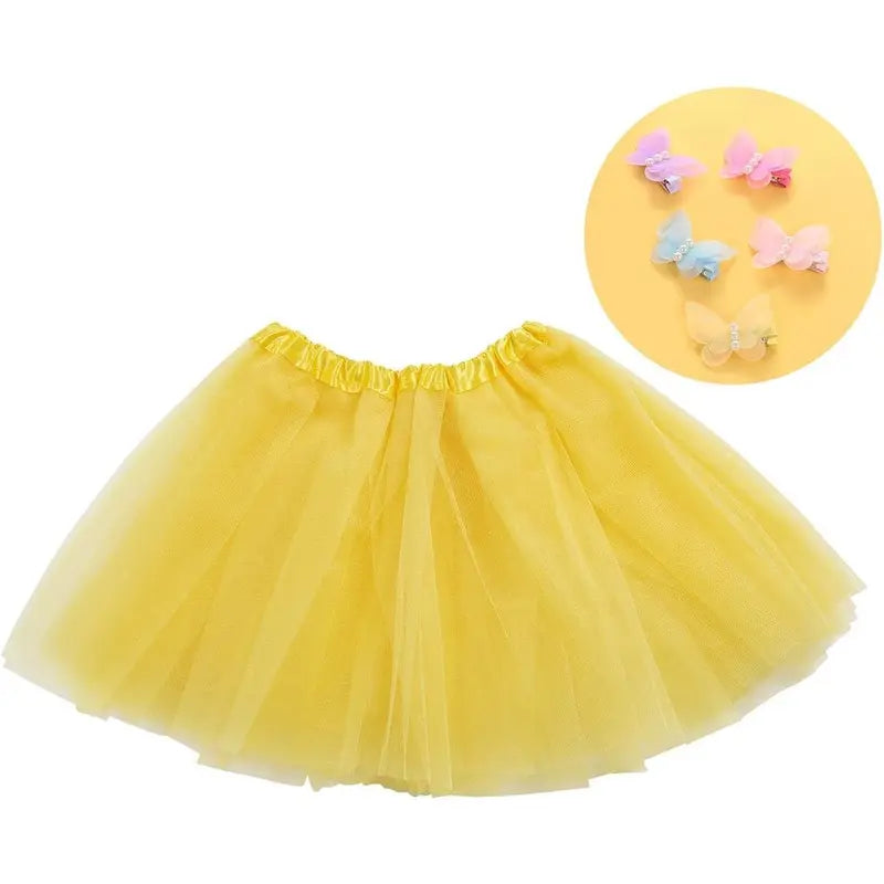 Girls' Sewn 5-Pack Polyester-Elastane 3-Layer Tulle Mini Tutu Skirts with 5 Flower Hairpins, Sweet A-Line Frills, Ballet Dancing Costumes, 12.2 Inch Length, 15"-31" Waist, for 18-24m/3-4 Years/5-8 Years Parties & Dress Up Gifts