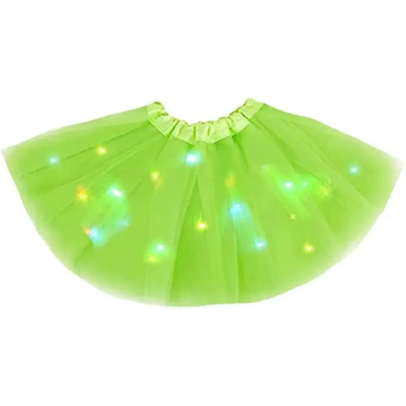Girls' LED Light-Up Tulle Ruffle Frill Princess Skirt - 100% Soft Polyester A-Line Mini, Elastic Band, On-Off Switch, Dance Party Ballet Costume, Indoor-Outdoor, Birthday Gift for Ages 2-8