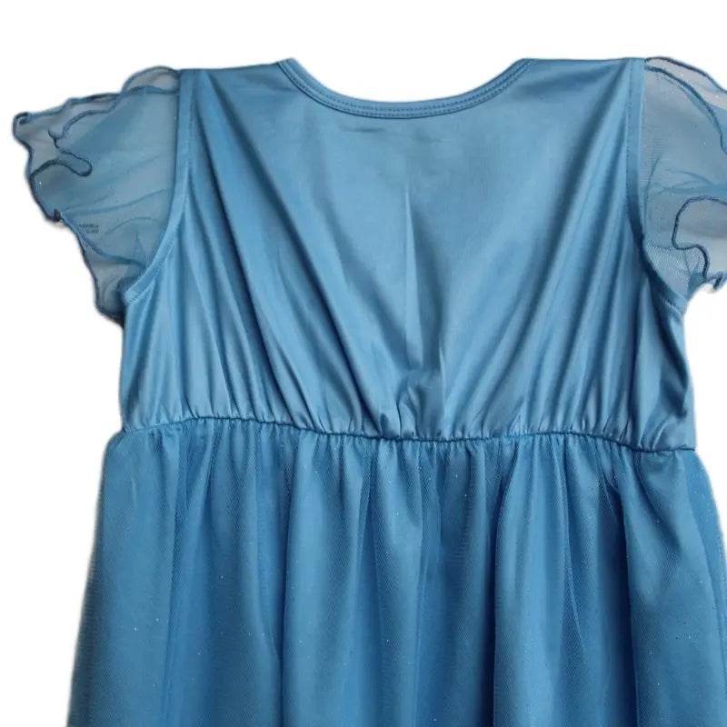 Princess Netta Blue Sleep Dress for Little Girls with African American Princess Design, Purple Ribbon & Tulle Overlay Nightgown Pastel Cute Pajamas