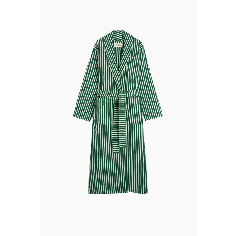 Organic Cotton Striped Bathrobe | Teal Green