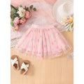 Girls' Sunflower Print Short Pleated Mesh Tutu Skirt - Elastic Waistband, Breathable Fabric, Princess Silhouette, All-Season Skirt for Festival, Birthday Party