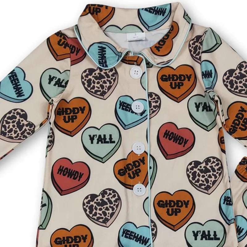 CFS Kids Girl Valentines Day Pajamas Set Cute Heart Cute Girl Winter Sleep Wear