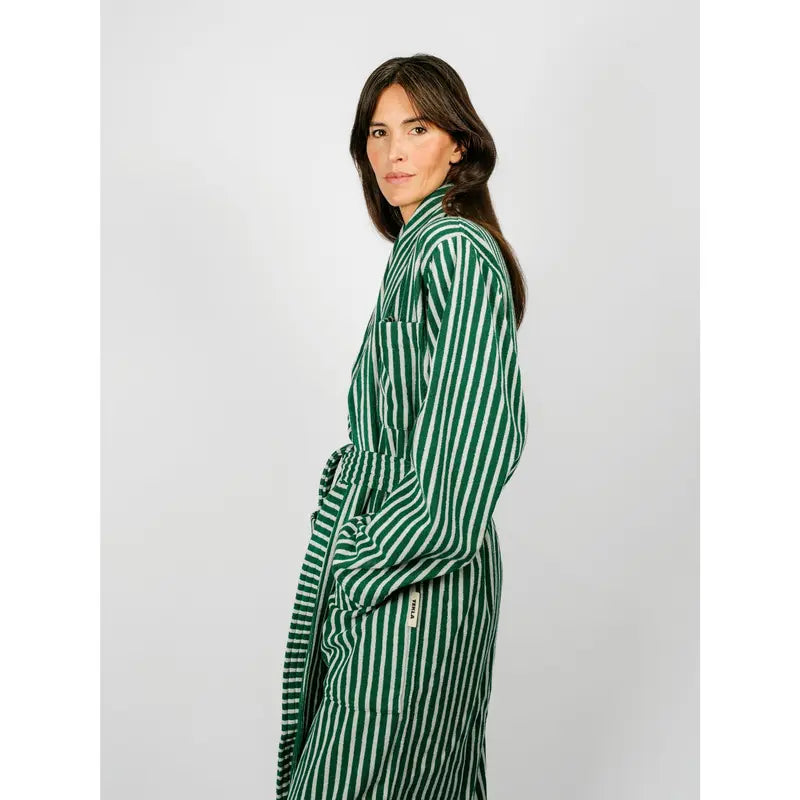 Organic Cotton Striped Bathrobe | Teal Green