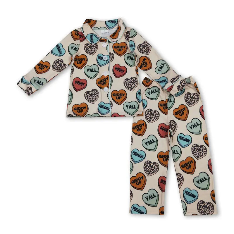 CFS Kids Girl Valentines Day Pajamas Set Cute Heart Cute Girl Winter Sleep Wear