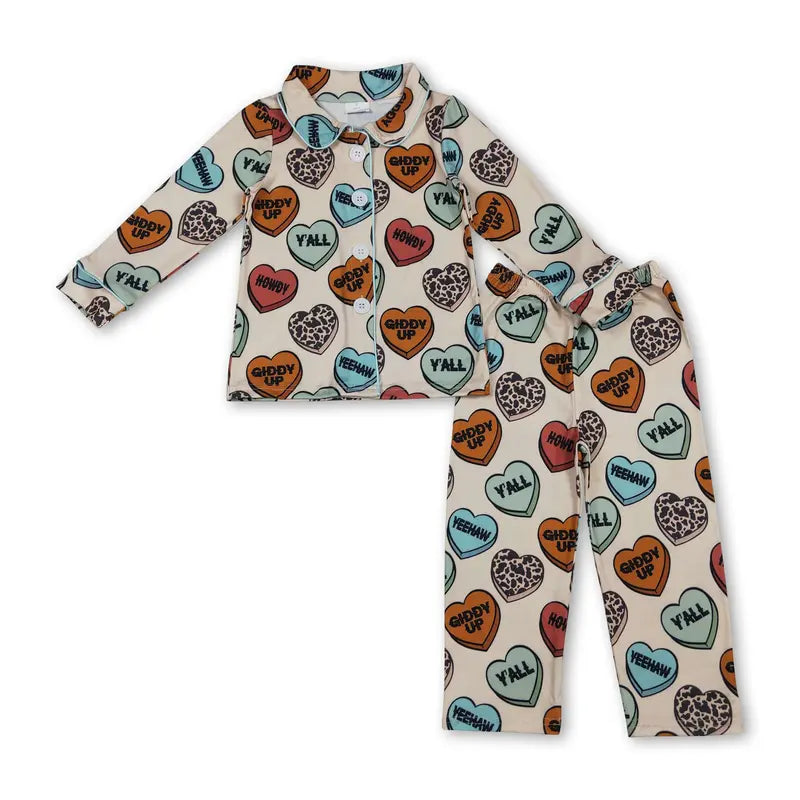 CFS Kids Girl Valentines Day Pajamas Set Cute Heart Cute Girl Winter Sleep Wear