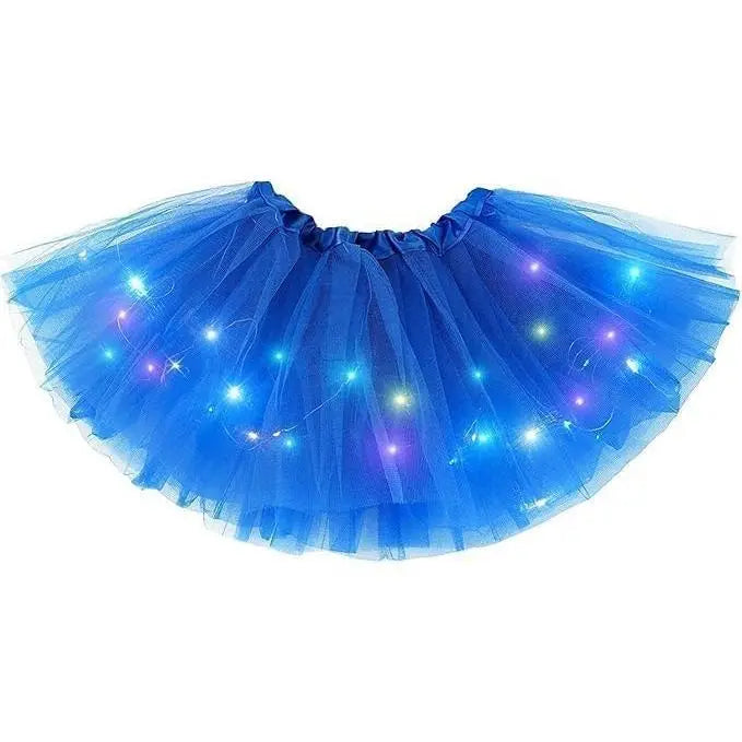 Girls' LED Light-Up Tulle Ruffle Frill Princess Skirt - 100% Soft Polyester A-Line Mini, Elastic Band, On-Off Switch, Dance Party Ballet Costume, Indoor-Outdoor, Birthday Gift for Ages 2-8