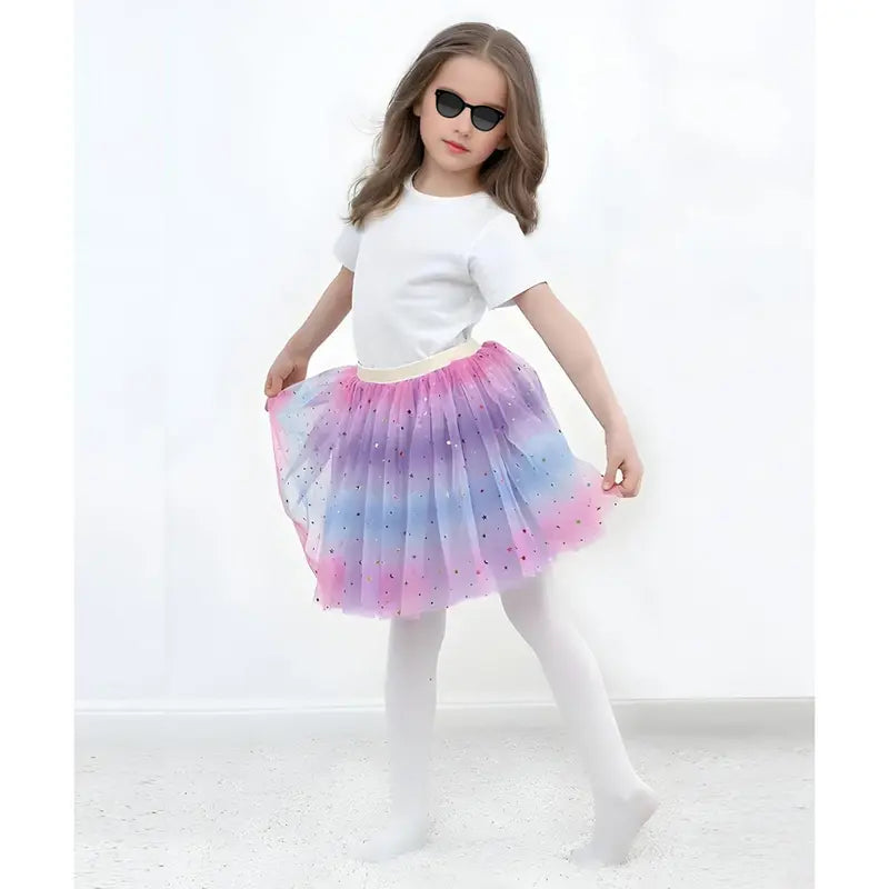 KF5-CPA025 Girls Layered Rainbow Tutu Skirt Dance Dress Ruffle Tiered Clubwear