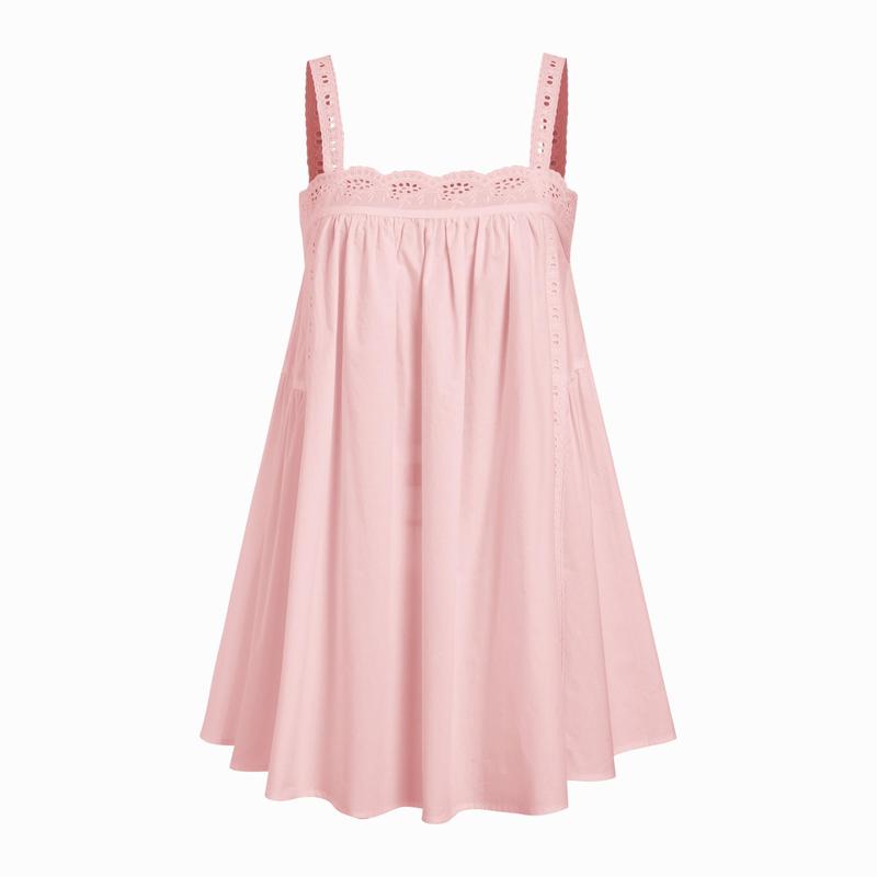 Cider Cotton Square Neck  Eyelet Smock Mini Nightdress