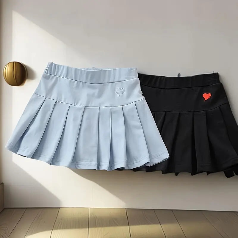 2pcs Girls' Casual Skirt Shorts with Safety Elastic Waistband - Machine Washable Solid Color Skirt Shorts Toddlers & Kids, Breathable Outfit
