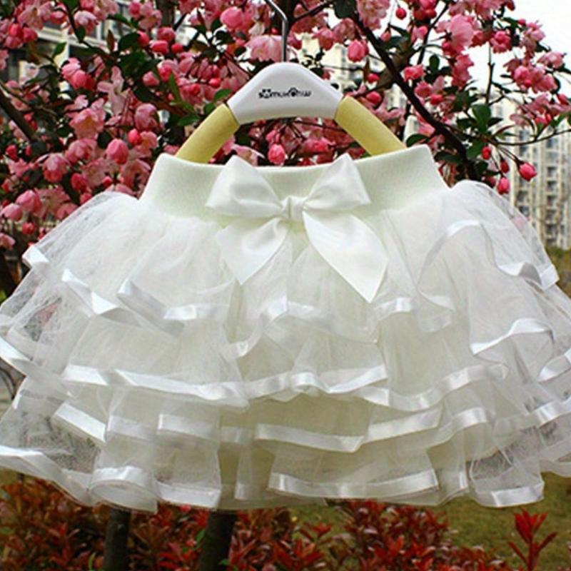 Girl Tutu Skirt Tiered Ruffled Mesh Puffy Drape Hem Bow Elastic Waistband Short Skirt